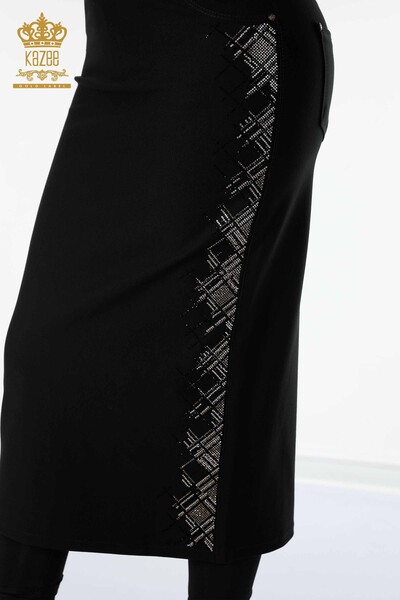 Venta al por mayor Falda de mujer con rayas de piedra bordada en negro - 4215 | kazee - Thumbnail