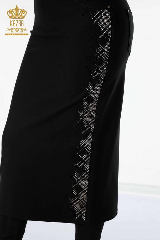 Venta al por mayor Falda de mujer con rayas de piedra bordada en negro - 4215 | kazee