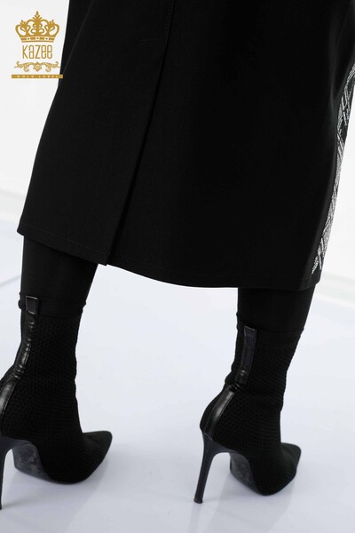 Venta al por mayor Falda de mujer con rayas de piedra bordada en negro - 4215 | kazee - Thumbnail