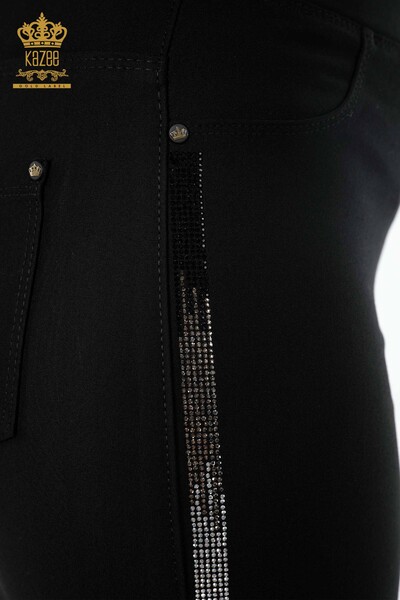 Venta al por mayor Falda de mujer a rayas con piedra de cristal bordada en el bolsillo detallada - 4169 | kazee - Thumbnail