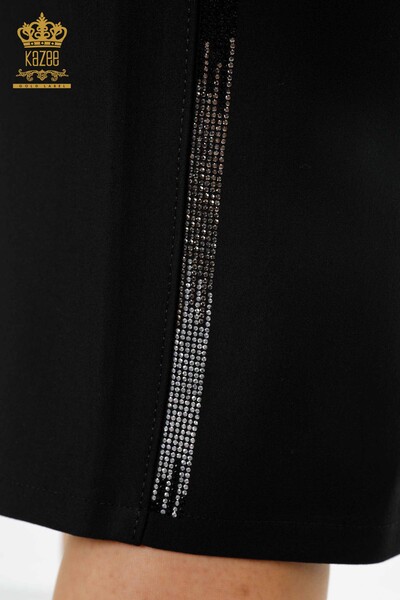 Venta al por mayor Falda de mujer a rayas con piedra de cristal bordada en el bolsillo detallada - 4169 | kazee - Thumbnail
