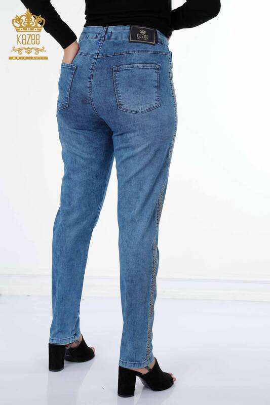 Venta al por mayor Jeans De Mujer Con Bolsillo Raya Detallada Crystal Stone - 3590 | kazee