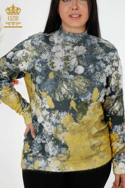 Venta al por mayor Suéter Mujer Angora Crystal Stone Bordado Saffron - 18997 | kazee - Thumbnail