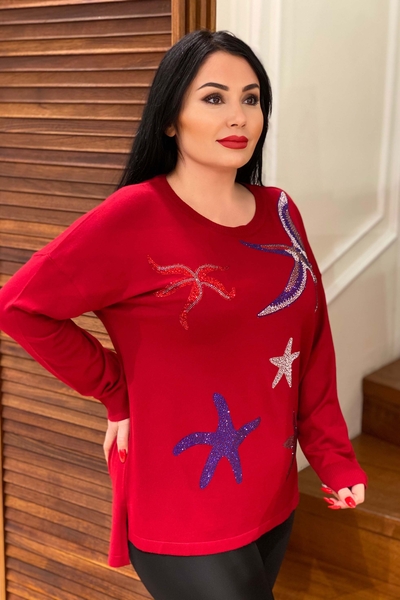 Venta al por mayor Suéter de Mujer Cuello Redondo Estrella Detallada - 16111 | kazee - Thumbnail