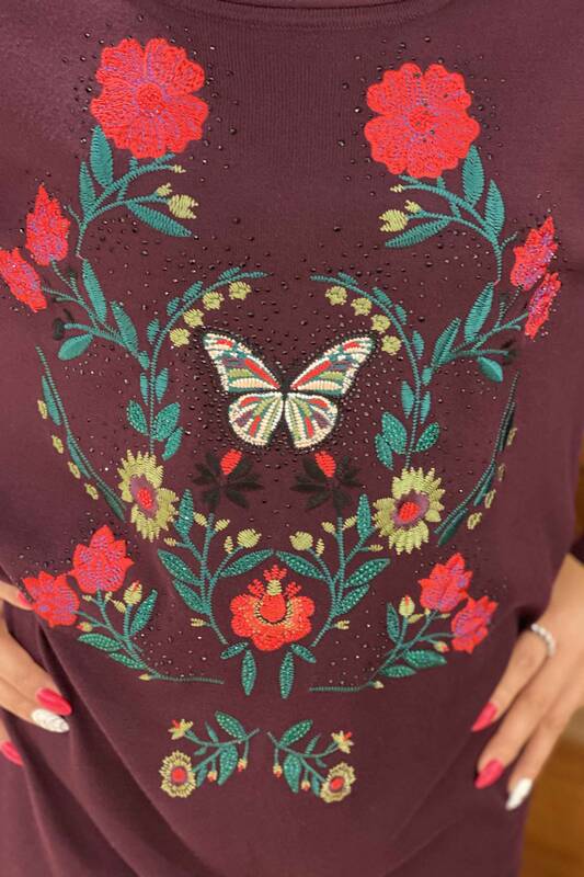 Venta al por mayor Suéter de Mujer con Estampado Floral Bordado de Piedras - 16134 | kazee