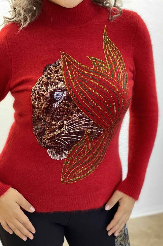 Venta al por mayor Suéter de Mujer Patrón de Leopardo Bordado Angora - 18907 | kazee