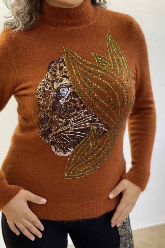 Venta al por mayor Suéter de Mujer Patrón de Leopardo Bordado Angora - 18907 | kazee