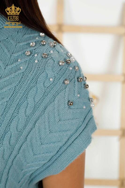 Venta al por mayor Suéter sin mangas para mujer - Cristal Piedra bordada - Azul - 30242 | kazee