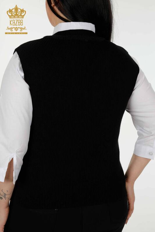 Venta al por mayor Suéter sin mangas para mujer Piedra de cristal bordada Negro - 30170 | kazee