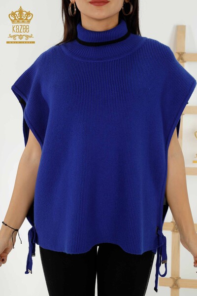 Venta al por mayor Suéter sin mangas para mujer - Cuello alto - Azul oscuro - 30229 | kazee - Thumbnail