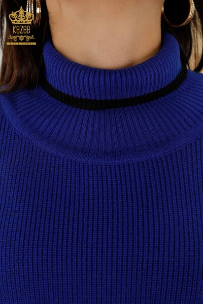 Venta al por mayor Suéter sin mangas para mujer - Cuello alto - Azul oscuro - 30229 | kazee - Thumbnail (2)
