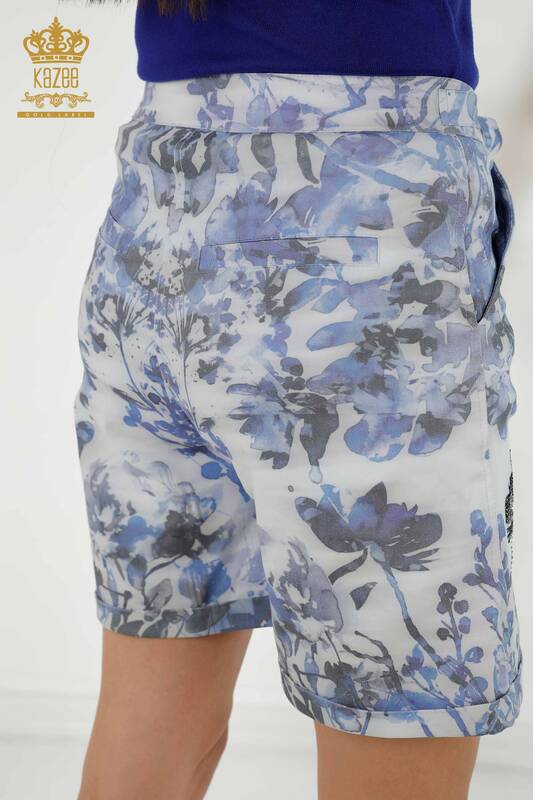 Venta al por mayor Shorts de mujer - Piedra bordada - Azul - 3655 | kazee