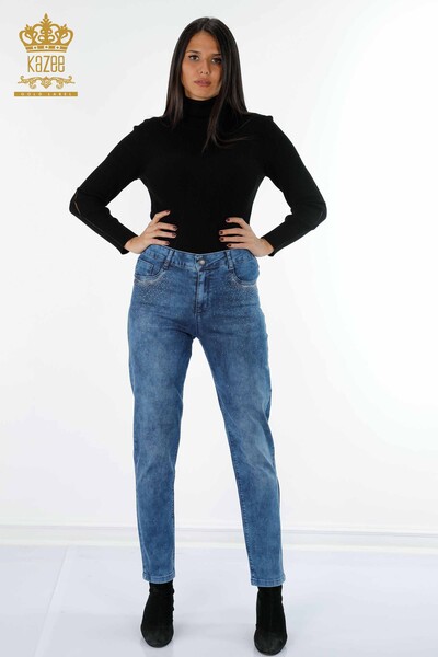 Venta al por mayor Pantalones de Mujer Crystal Stone Bolsillo Bordado Detallado - 3483 | kazee - Thumbnail