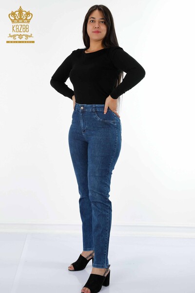 Venta al por mayor Jeans de mujer de algodón bordado con piedras de cristal de colores - 3588 | kazee - Thumbnail