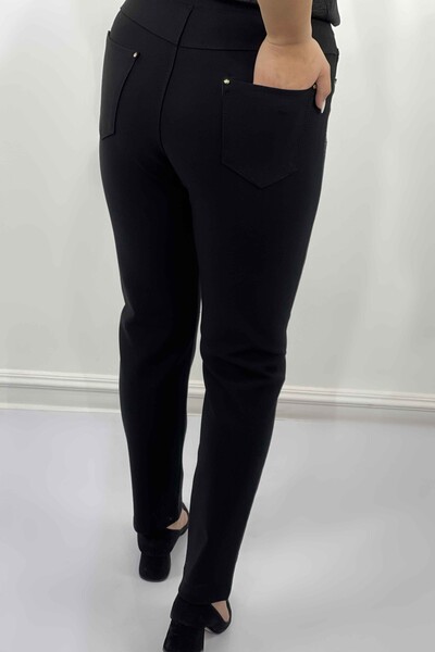 Venta al por mayor Pantalones de mujer con cordón de piedra con detalle de cintura elástica - 3362 | kazee - Thumbnail