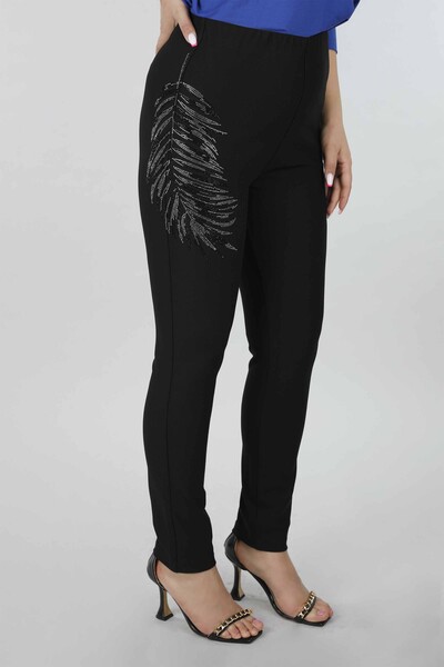 Venta al por mayor Pantalones de mujer con detalles de plumas bordadas en piedra - 3433 | kazee - Thumbnail