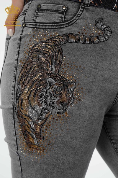 Venta al por mayor Jeans de Mujer Patrón Tigre Gris - 3465 | kazee - 4