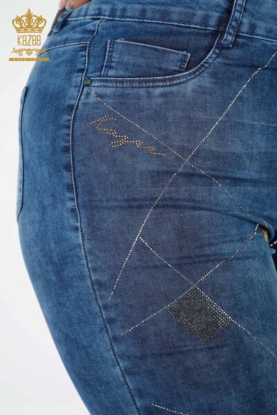 Venta al por mayor Jeans de Mujer Bordados con Piedras de Cristal Azul - 3587 | kazee - Thumbnail