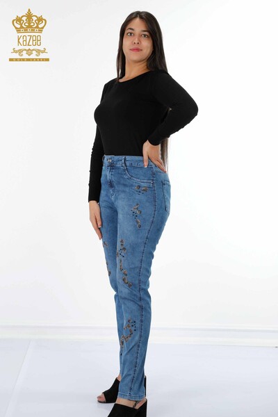 Venta al por mayor Jeans de Mujer Bolsillos Bordados con Piedras de Colores Estampados - 3606 | kazee - Thumbnail