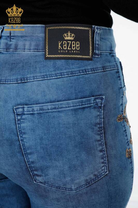 Venta al por mayor Jeans de Mujer Bolsillos Bordados con Piedras de Colores Estampados - 3606 | kazee