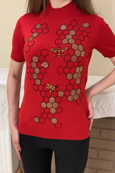 Venta al por mayor de prendas de punto para mujer con bordado de piedra de abeja - 15880 | kazee - Thumbnail