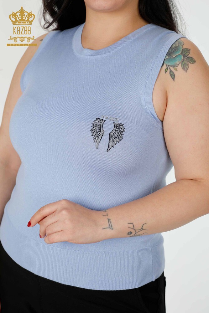 Venta al por mayor Prendas de punto para mujer Patrón de ala de ángel sin mangas azul - 16921 | kazee - 2