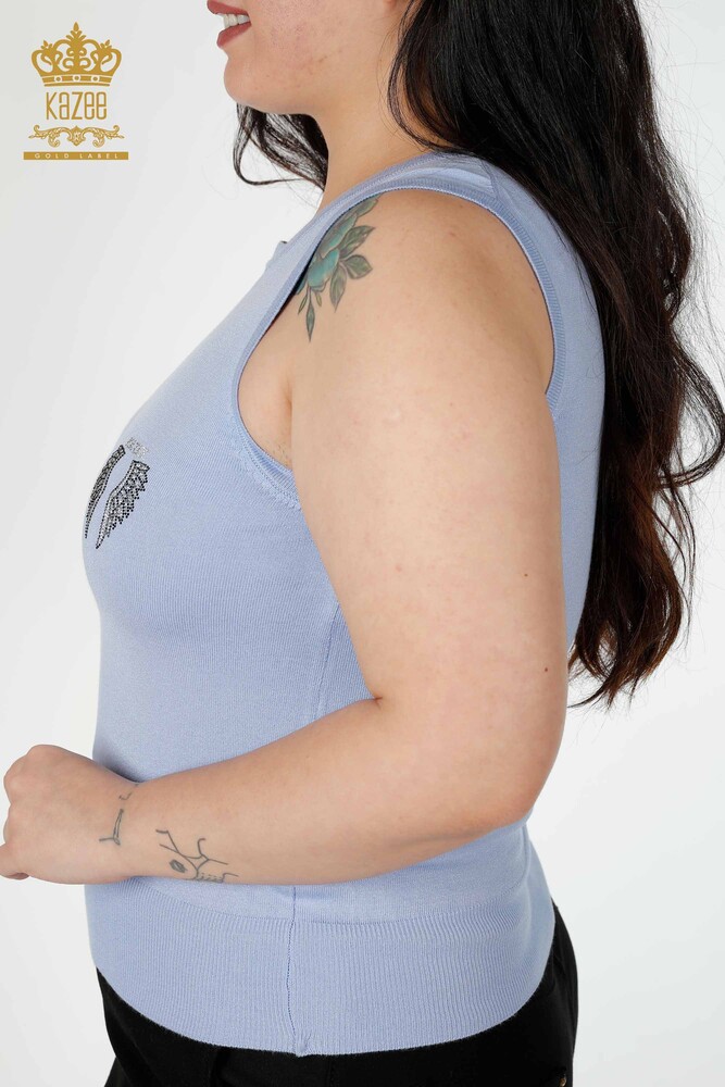 Venta al por mayor Prendas de punto para mujer Patrón de ala de ángel sin mangas azul - 16921 | kazee - 4