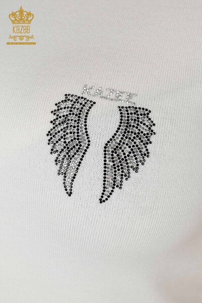 Venta al por mayor de prendas de punto para mujer con estampado de alas de ángel sin mangas color crudo - 16921 | kazee - 3