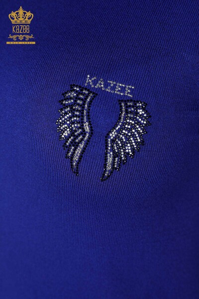 Venta al por mayor de prendas de punto para mujer con estampado de alas de ángel sin mangas Saks - 16921 | kazee - Thumbnail
