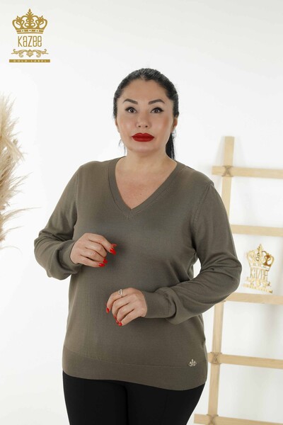 Venta al por mayor de Suéter de Punto para Mujer - Básico - Con Logo - Caqui - 30181 | kazee - Thumbnail