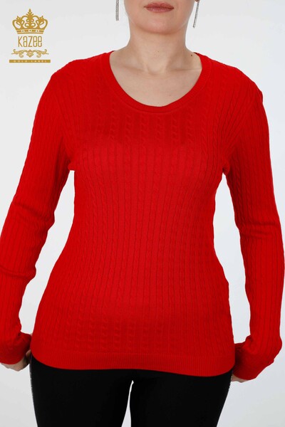 Venta al por mayor de prendas de punto básicas de viscosa con cuello redondo y manga larga para mujer - 15221 | kazee - Thumbnail
