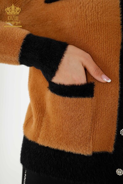 Al por mayor Cárdigan de punto para mujer Angora Abotonado Tan - 30094 | kazee - 4