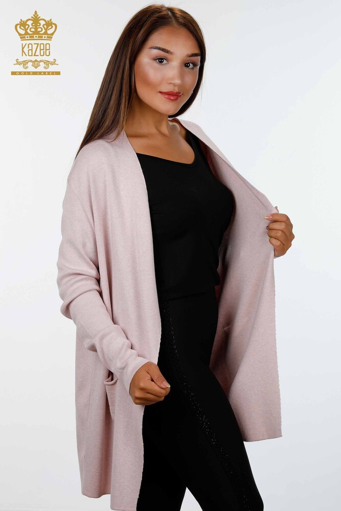 Venta al por mayor de prendas de punto para mujer, cardigan, bolsillo largo, viscosa detallada - 16871 | kazee - 13