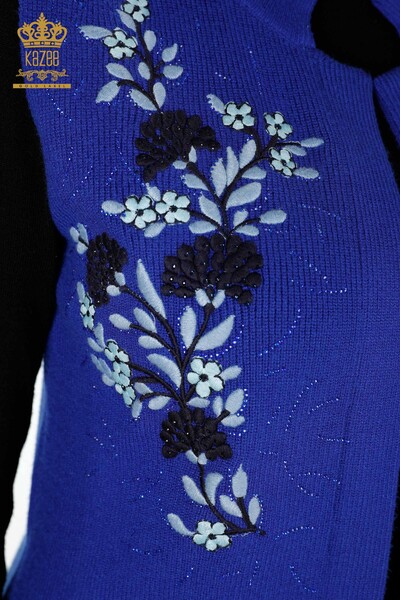 Venta al por mayor de las mujeres de punto chaleco corto bordado floral piedra bordada - 16814 | kazee - Thumbnail