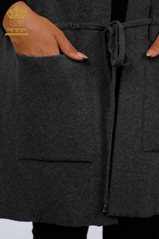 Venta al por mayor de las mujeres de punto chaleco cuerda detallada dos bolsillos largos - 16234 | kazee