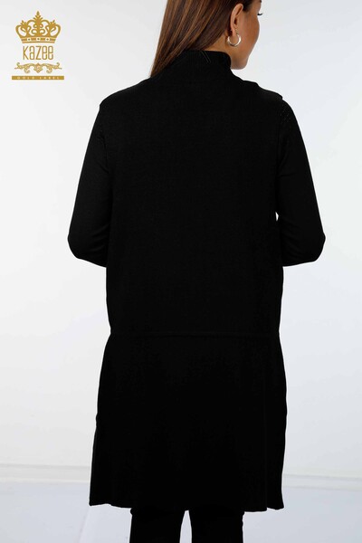 Venta al por mayor de las mujeres de punto chaleco cuerda detallada dos bolsillos largos - 16234 | kazee - Thumbnail