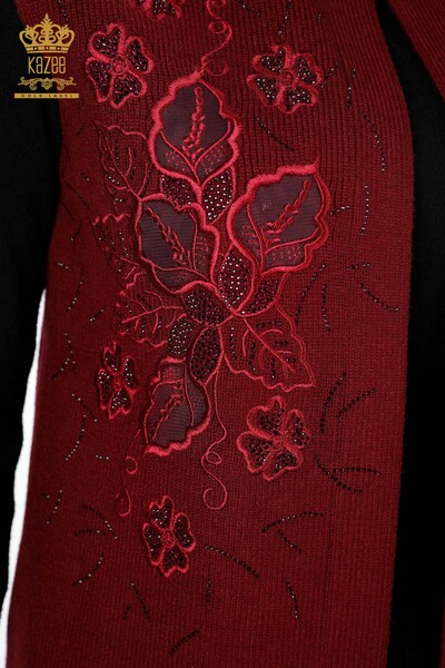 Venta al por mayor de las mujeres chaleco de punto de piedra bordado patrón floral corto - 16839 | kazee - Thumbnail