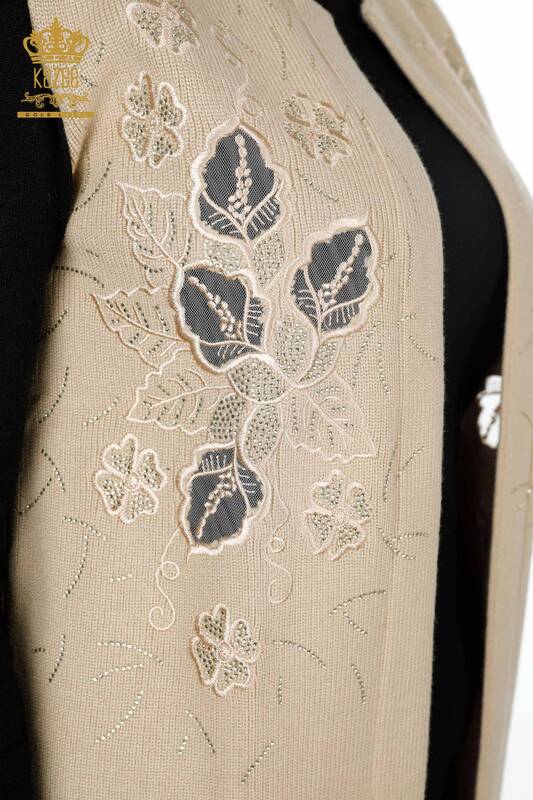 Venta al por mayor de las mujeres chaleco de punto de piedra bordado patrón floral corto - 16839 | kazee
