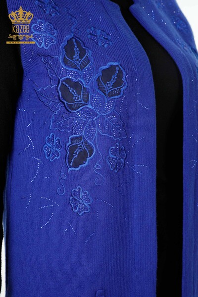 Venta al por mayor de las mujeres chaleco de punto de piedra bordado patrón floral corto - 16839 | kazee - Thumbnail