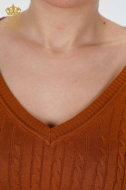 Venta al por mayor de prendas de punto para mujer con cuello en V básico de viscosa y manga larga - 15199 | kazee