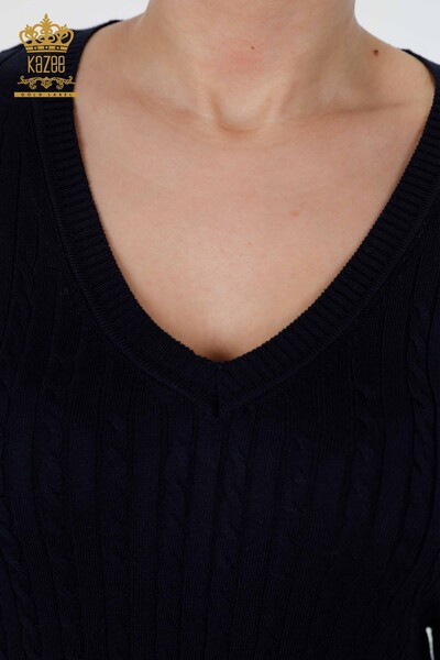 Venta al por mayor de prendas de punto para mujer con cuello en V básico de viscosa y manga larga - 15199 | kazee - Thumbnail