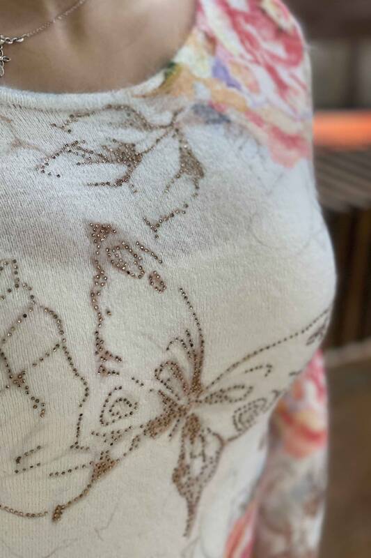 Venta al por mayor de prendas de punto para mujer con estampado de mariposa digital Angora - 18861 | kazee