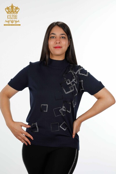 Venta al por mayor de prendas de punto para mujer con estampado modelo americano bordado con piedra - 16695 | kazee - Thumbnail