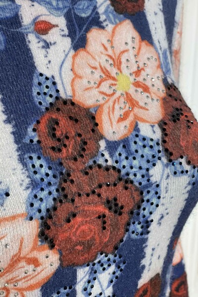 Venta al por mayor de prendas de punto para mujer con estampado digital de flores de angora bordadas - 18608 | kazee - Thumbnail