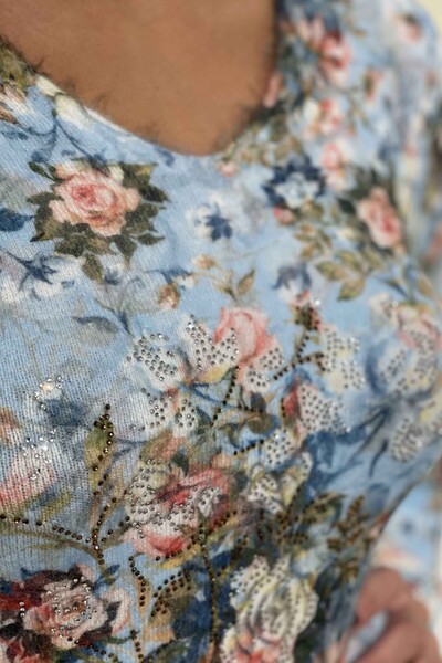 Venta al por mayor Prendas de punto para mujer Estampado digital Patrón floral de angora - 18799 | kazee - Thumbnail