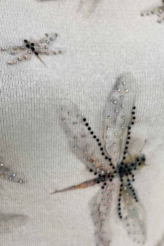 Venta al por mayor de prendas de punto para mujer con estampado digital de libélula de angora detallada - 18562 | kazee