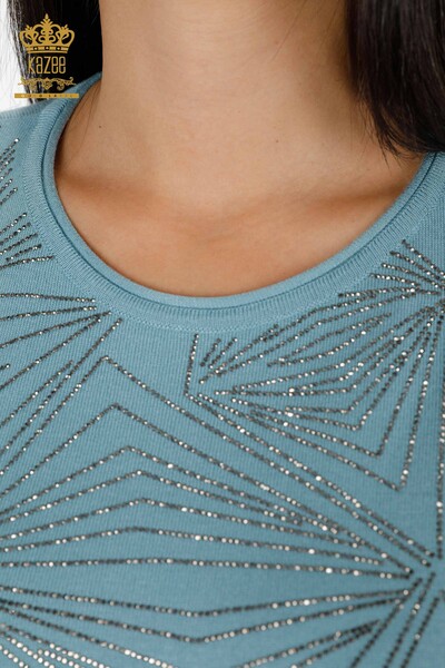 Venta al por mayor de prendas de punto para mujer con estampado de piedra modelo americano bordado - 16951 | kazee - Thumbnail