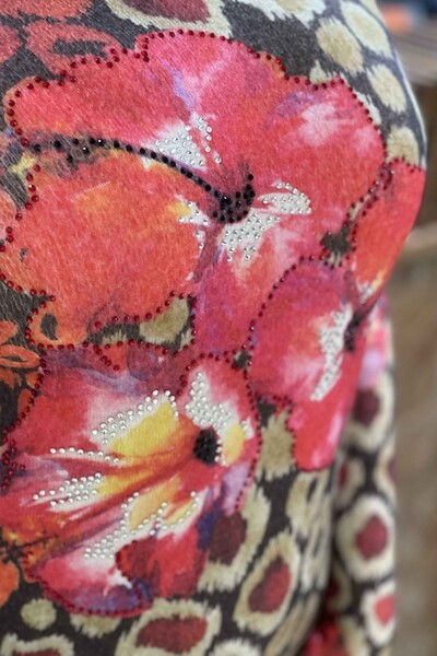 Venta al por mayor Prendas de punto para mujer Angora con estampado floral digital - 18550 | kazee - Thumbnail