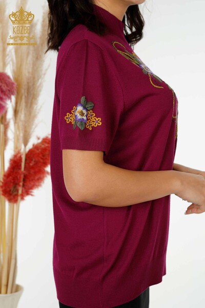 Venta al por mayor Prendas de punto para mujer con estampado floral púrpura - 16811 | kazee - Thumbnail