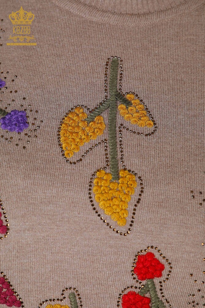 Venta al por mayor de prendas de punto para mujer con estampado de hojas de visón - 16753 | kazee - 3